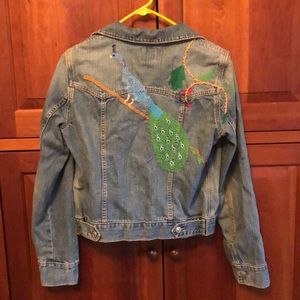 Amazing embroidered peacock jean jacket